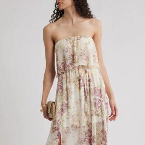 Chelsea28 Tie Waist Strapless Chiffon Maxi Dress – Light Pink Floral – XS (NWT)